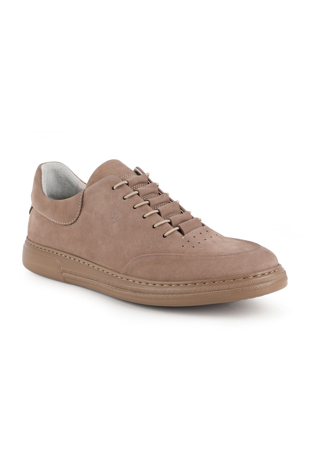Men's Casual Sneaker Mink Genuine Nubuck Leather Flexible Rubber Laces Lightweight Monochrome Eva Sole H1080 - MALLTURK