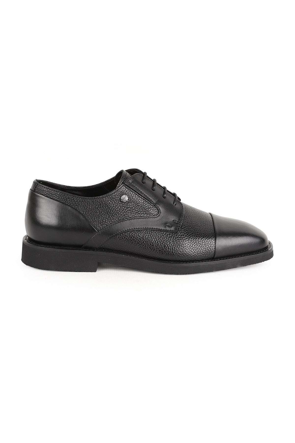 Men's Classic Shoes Black Genuine Leather Flotter Garnished Stitched Toe Lace-Up Flexible Rubber Sole - MALLTURK