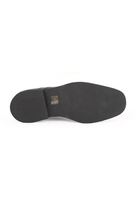 Men's Classic Shoes Black Genuine Leather Flotter Garnished Stitched Toe Lace-Up Flexible Rubber Sole - MALLTURK