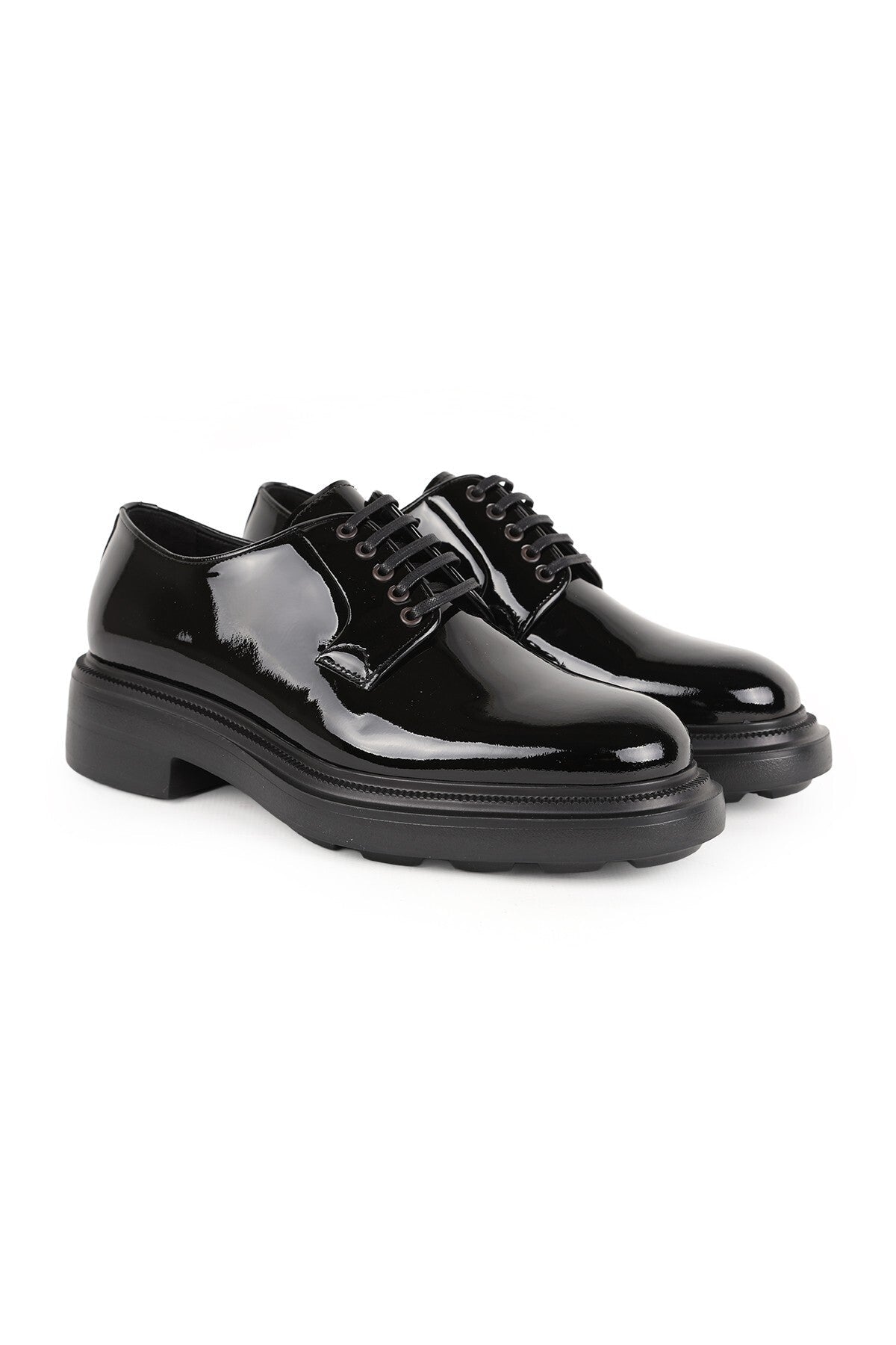 Men's Classic Shoes Genuine Leather Black Patent Leather Shiny Derby Lace-Up Lightweight Thick Eva Sole Groom's Shoes L - MALLTURK