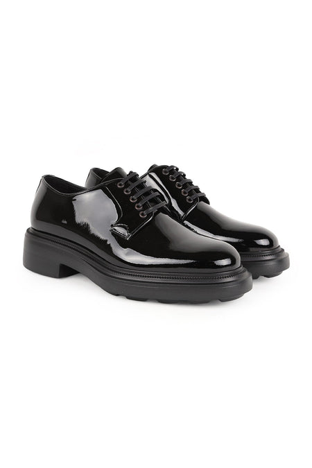 Men's Classic Shoes Genuine Leather Black Patent Leather Shiny Derby Lace-Up Lightweight Thick Eva Sole Groom's Shoes L - MALLTURK