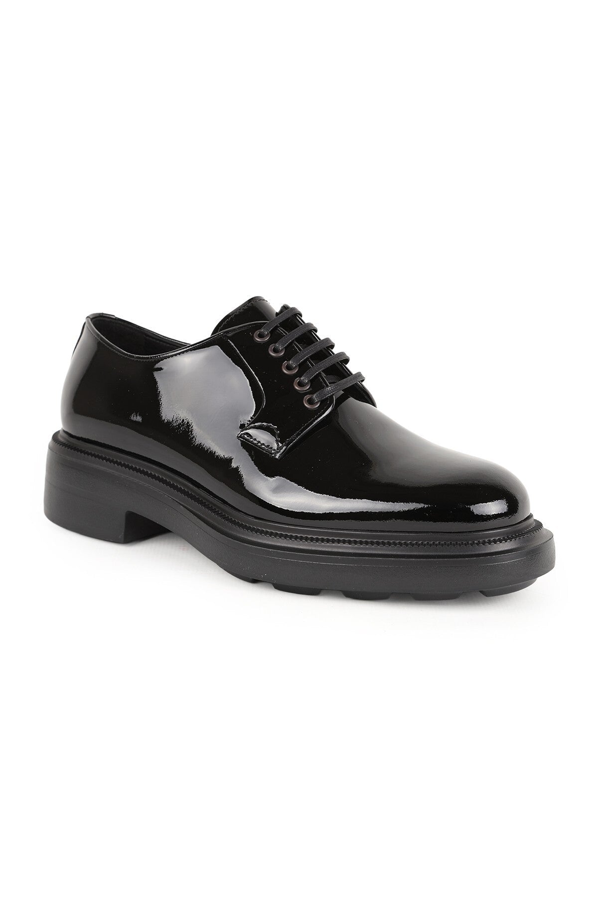 Men's Classic Shoes Genuine Leather Black Patent Leather Shiny Derby Lace-Up Lightweight Thick Eva Sole Groom's Shoes L - MALLTURK