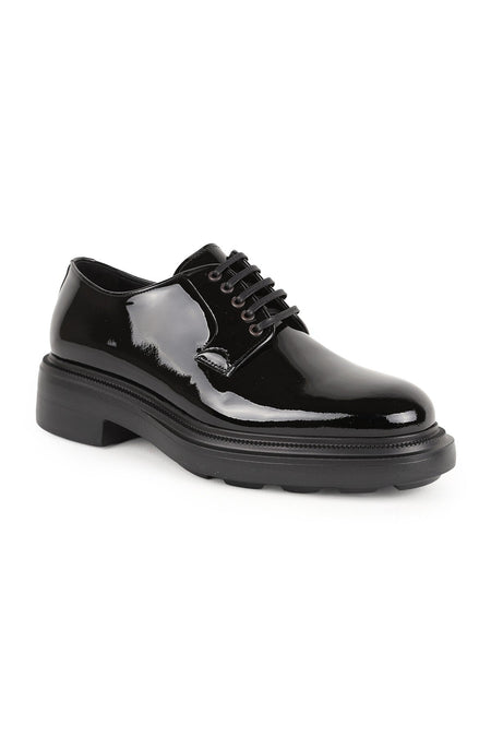 Men's Classic Shoes Genuine Leather Black Patent Leather Shiny Derby Lace-Up Lightweight Thick Eva Sole Groom's Shoes L - MALLTURK