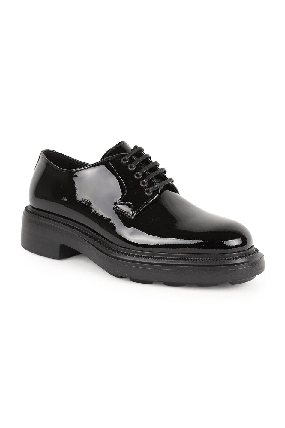 Men's Classic Shoes Genuine Leather Black Patent Leather Shiny Derby Lace-Up Lightweight Thick Eva Sole Groom's Shoes L - MALLTURK