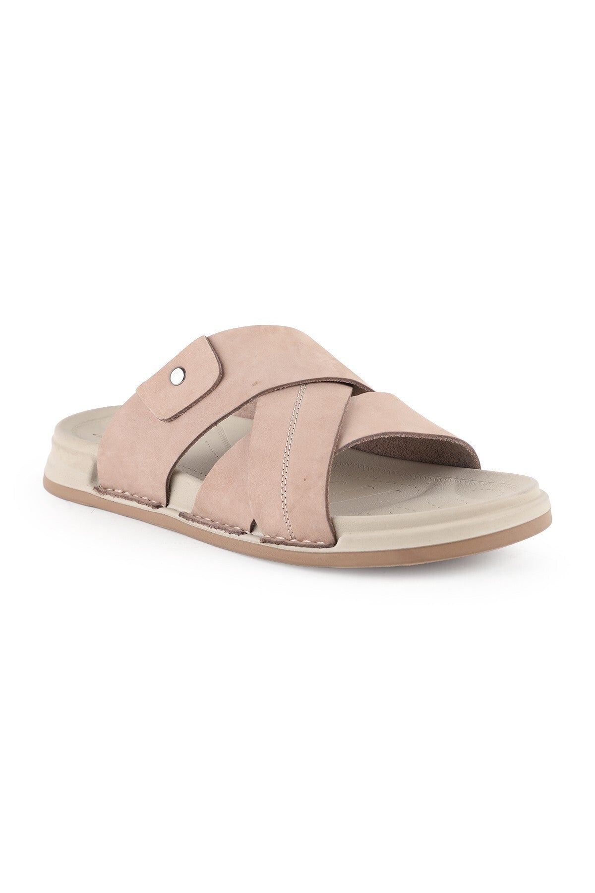 Men's Genuine Leather L014.258 Eva Sole Cross-Strapped Nubuck Slippers - MALLTURK
