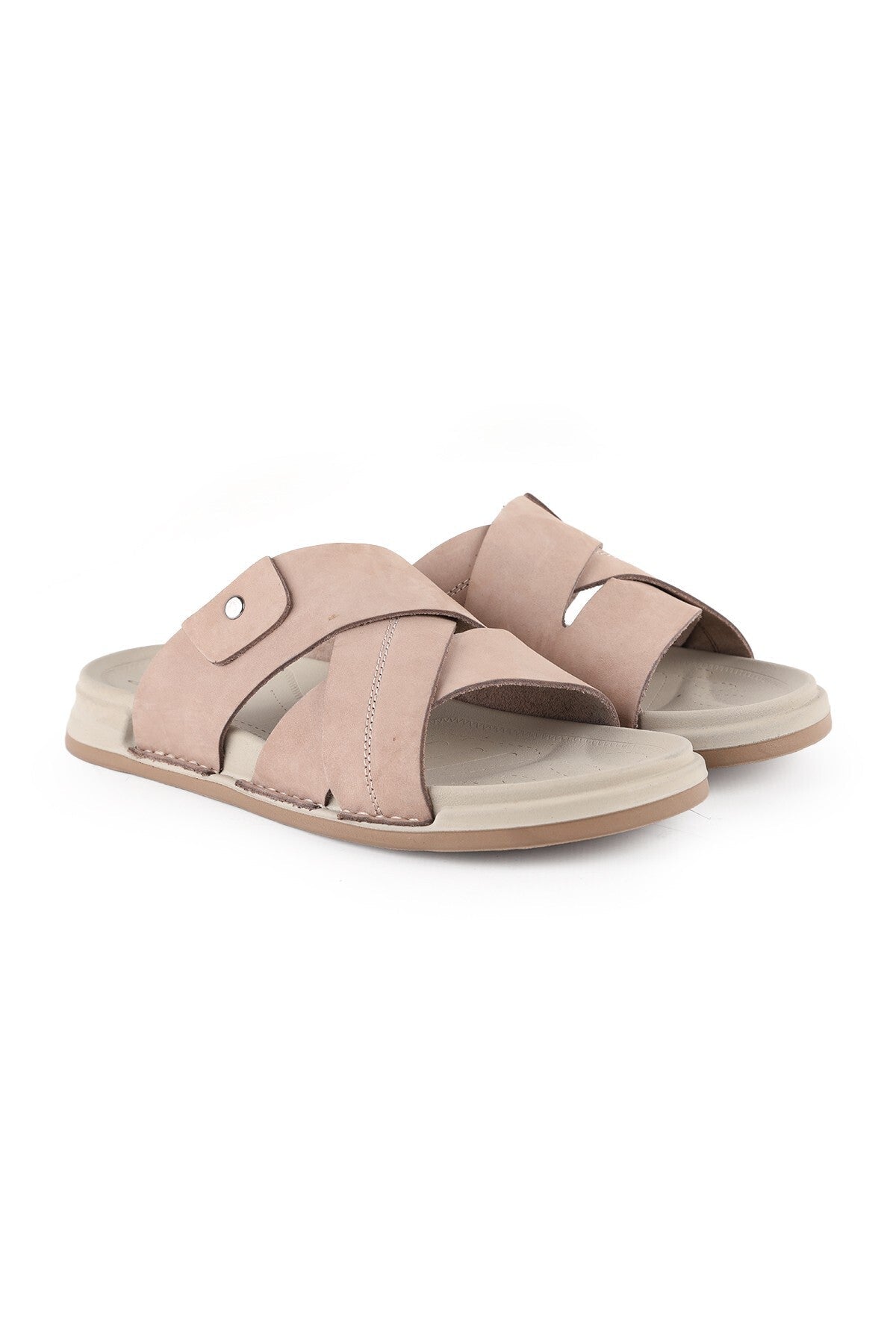 Men's Genuine Leather L014.258 Eva Sole Cross-Strapped Nubuck Slippers - MALLTURK