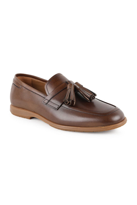 Men's Genuine Leather Tasseled Loafer Shoes Rubber Sole Daily Classic Model L6022 - MALLTURK