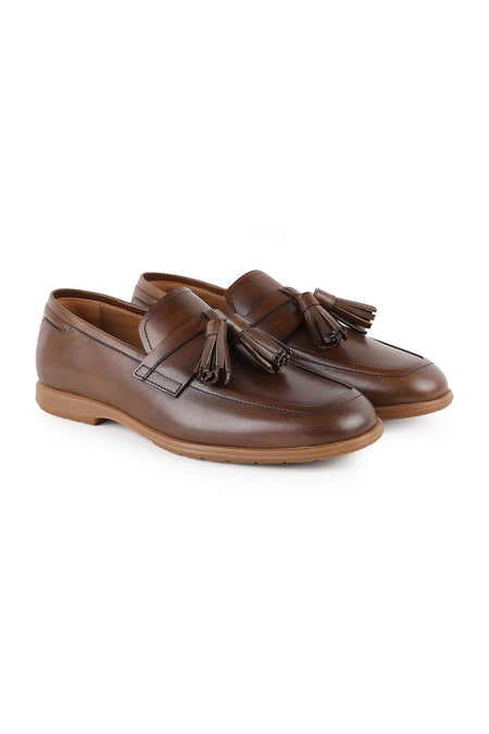 Men's Genuine Leather Tasseled Loafer Shoes Rubber Sole Daily Classic Model L6022 - MALLTURK