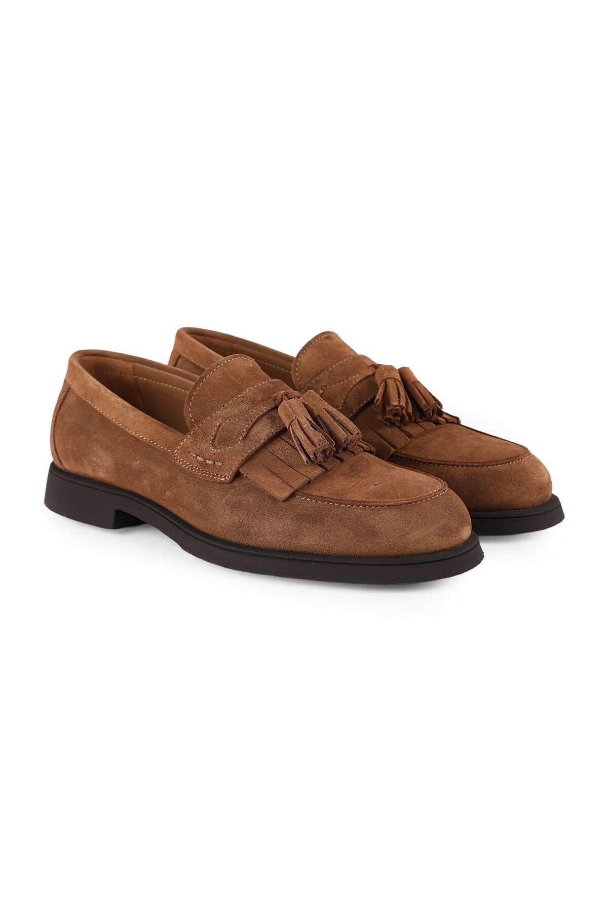 Men's Genuine Suede Leather Loafer Shoes with Tassels Eva Sole Classic Daily Model L5919 - MALLTURK