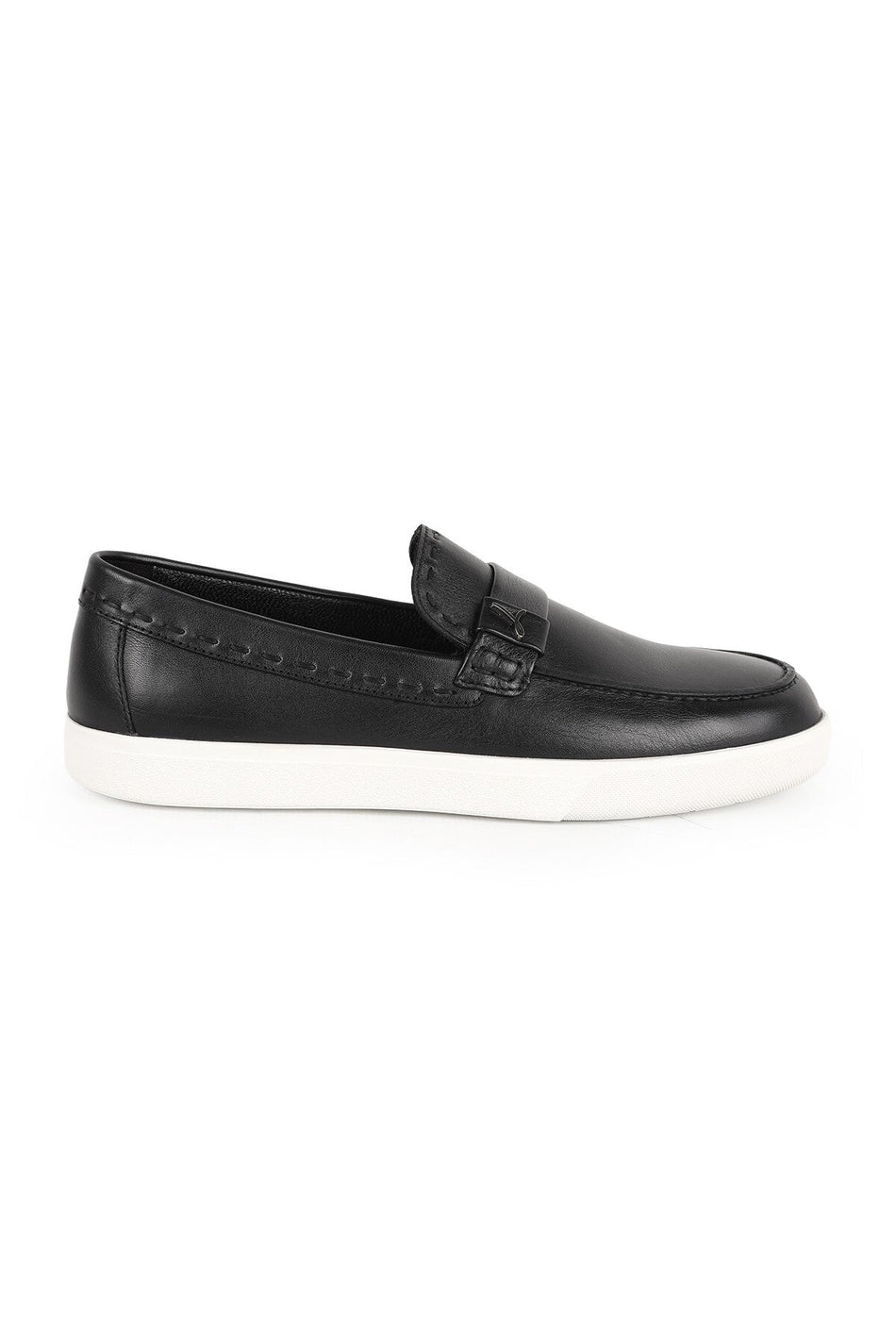 Men's Loafer Black 100% Genuine Antique Leather White Flat Rubber Sole Slip-On Daily Comfortable Casual Shoes - MALLTURK