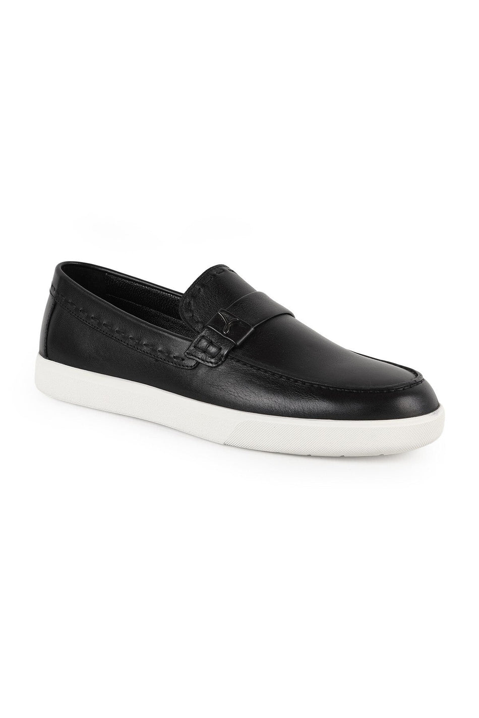 Men's Loafer Black 100% Genuine Antique Leather White Flat Rubber Sole Slip-On Daily Comfortable Casual Shoes - MALLTURK