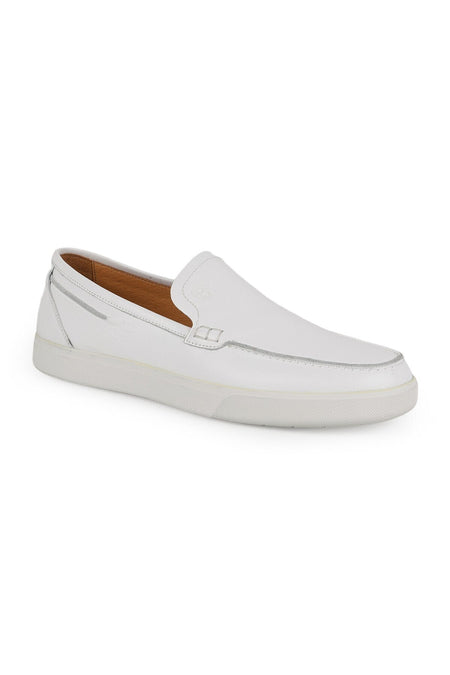 Men's Loafer Shoes Genuine Antique Leather Moccasin Stitched Laceless White Rubber Sole Summer H1129 - MALLTURK