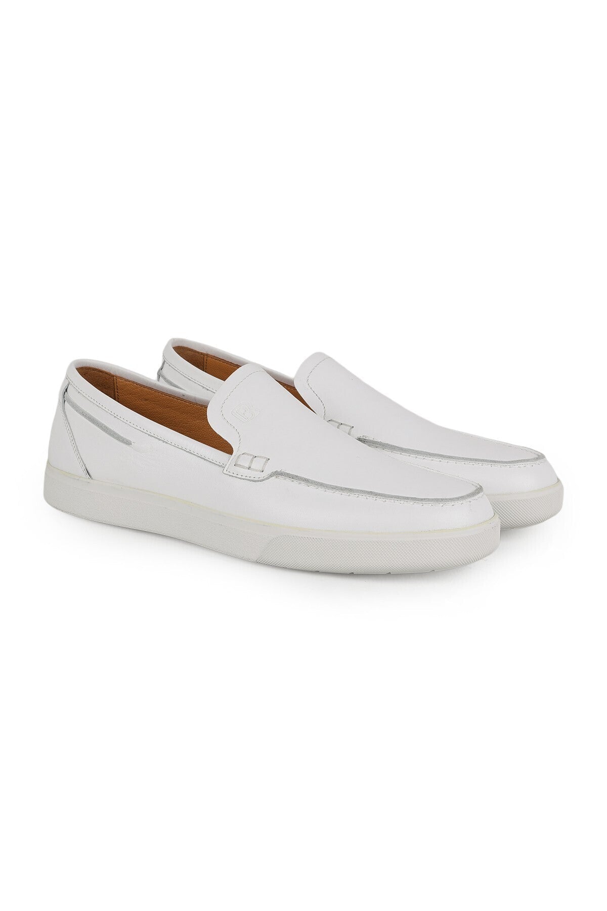 Men's Loafer Shoes Genuine Antique Leather Moccasin Stitched Laceless White Rubber Sole Summer H1129 - MALLTURK