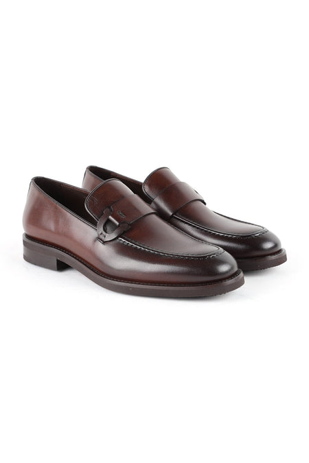 Men's Loafer Shoes Genuine Leather Buckle Fastening Lightweight Eva Sole Comfortable Casual and Suit Dress Moccasin - MALLTURK