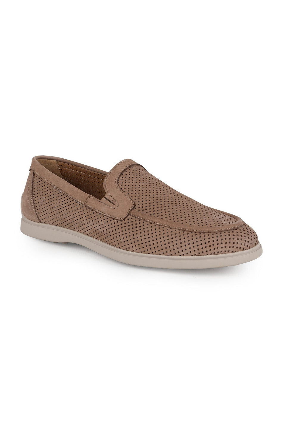 Men's Loafer Shoes Genuine Nubuck Leather Moccasins Summer Perforated Laceless Flexible Rubber Sole L6011 - MALLTURK