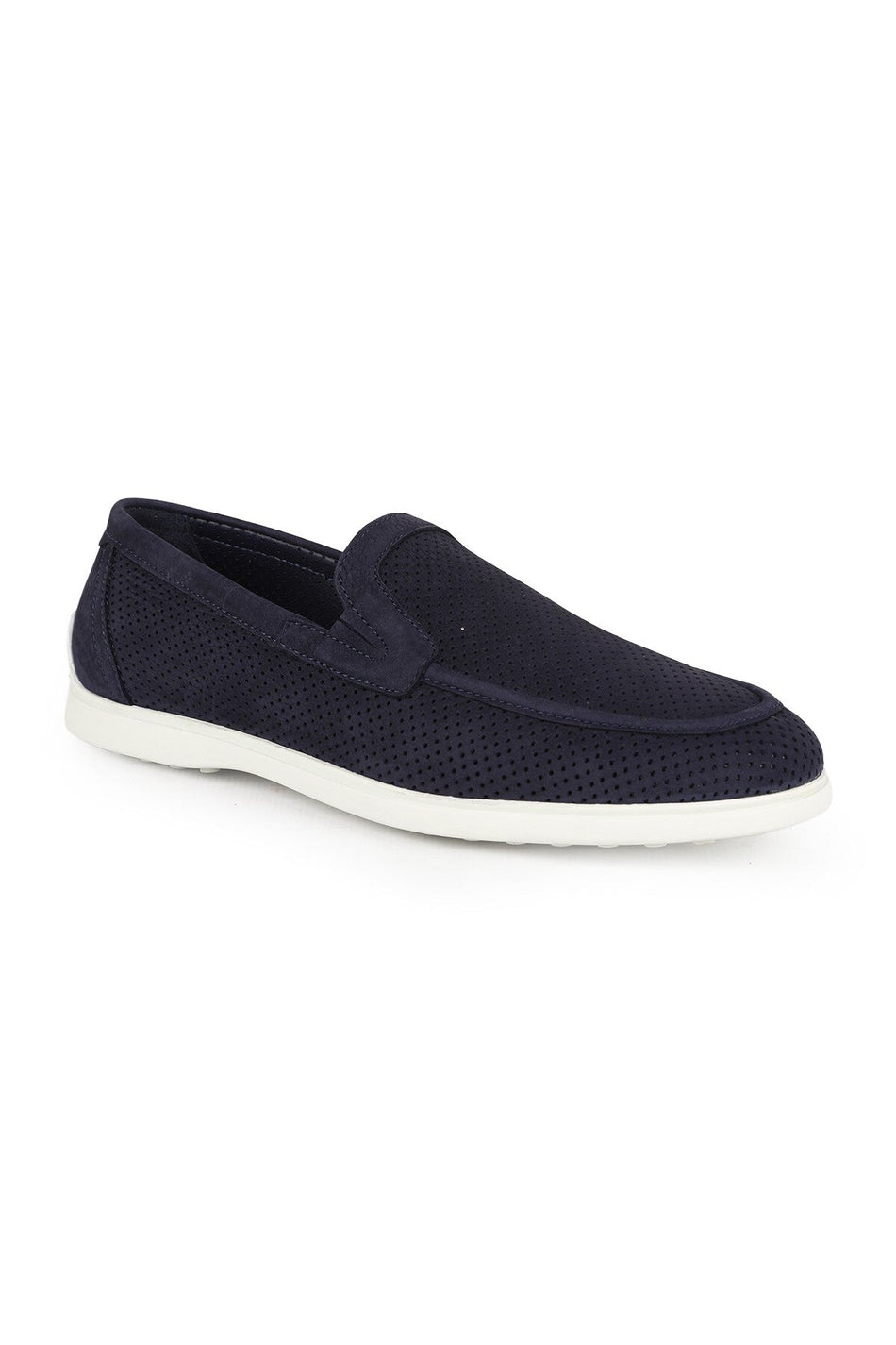 Men's Loafer Shoes Genuine Nubuck Leather Moccasins Summer Perforated Laceless Flexible Rubber Sole L6011 - MALLTURK