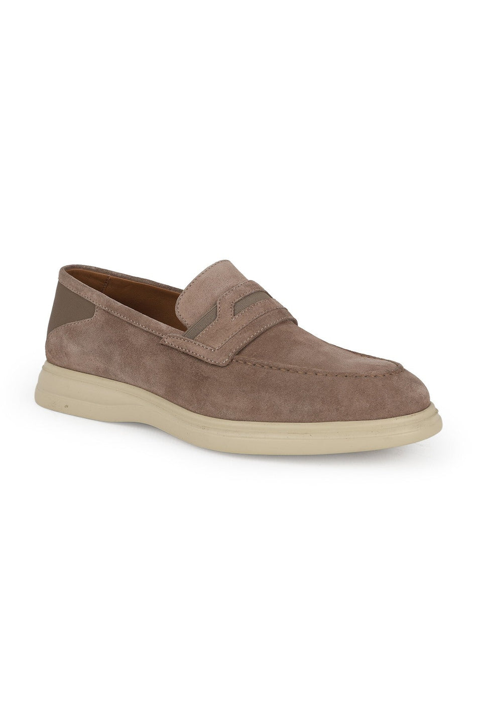 Men's Loafer Shoes Genuine Suede Leather Moccasin Penny Strap Slip-On Lightweight Beige Eva Sole L6020 - MALLTURK