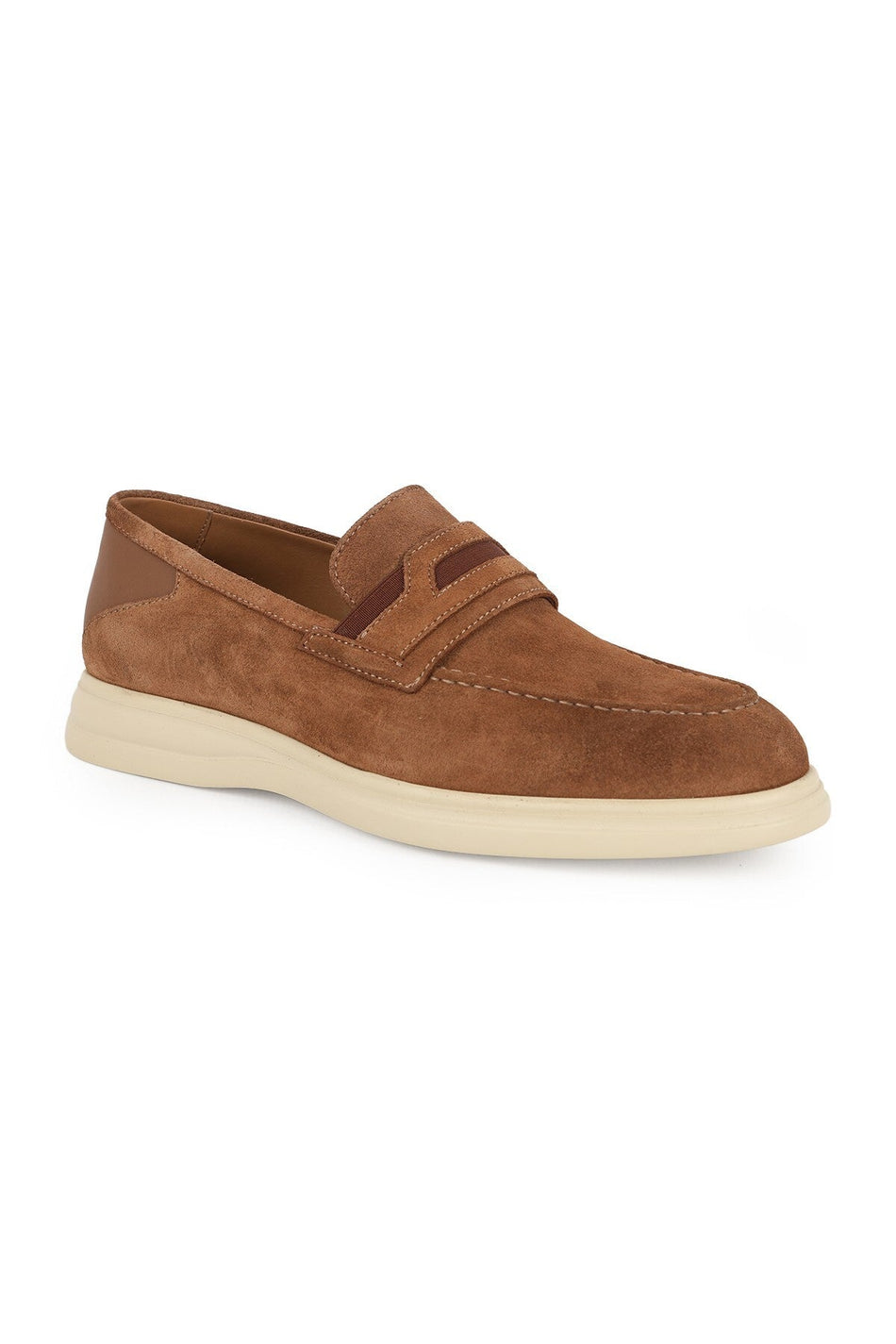 Men's Loafer Shoes Genuine Suede Leather Moccasin Penny Strap Slip-On Lightweight Beige Eva Sole L6020 - MALLTURK