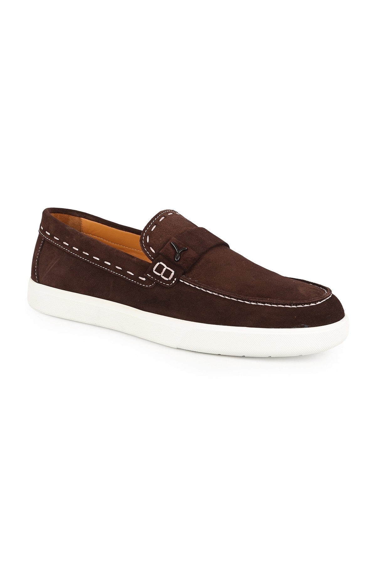 Men's Loafer Shoes Genuine Suede Leather Moccasin Stitched Laceless White Rubber Sole Summer H1128 - MALLTURK