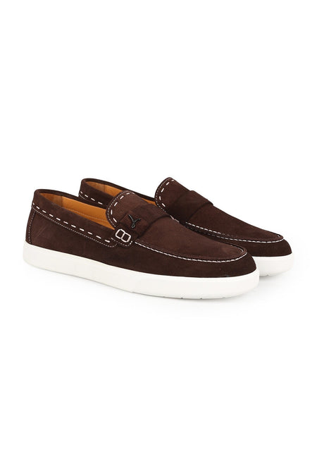 Men's Loafer Shoes Genuine Suede Leather Moccasin Stitched Laceless White Rubber Sole Summer H1128 - MALLTURK