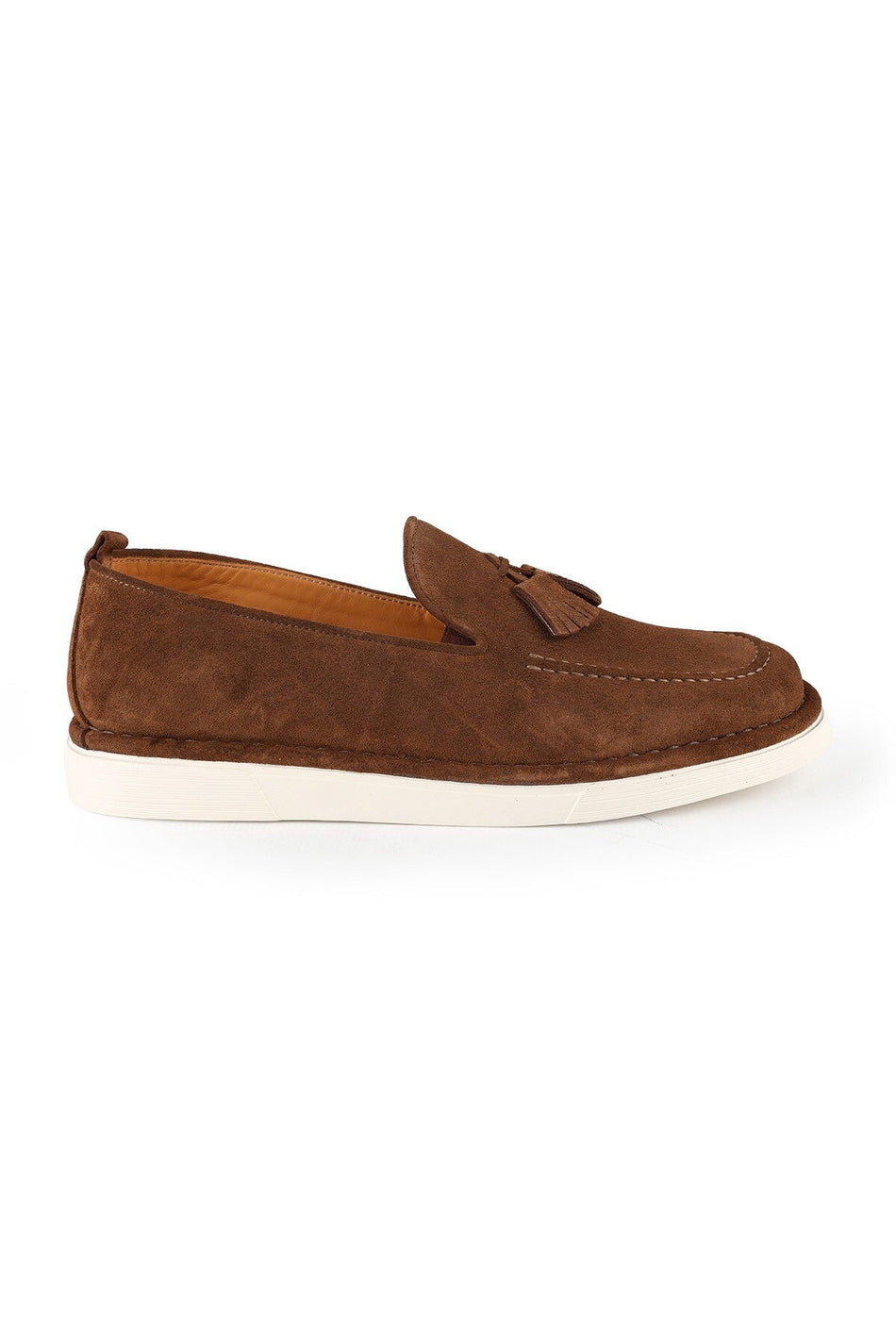 Men's Loafer Shoes Genuine Suede Leather Tassel Detailed Practical Slip-On Flexible Lightweight White Eva Sole L60 - MALLTURK