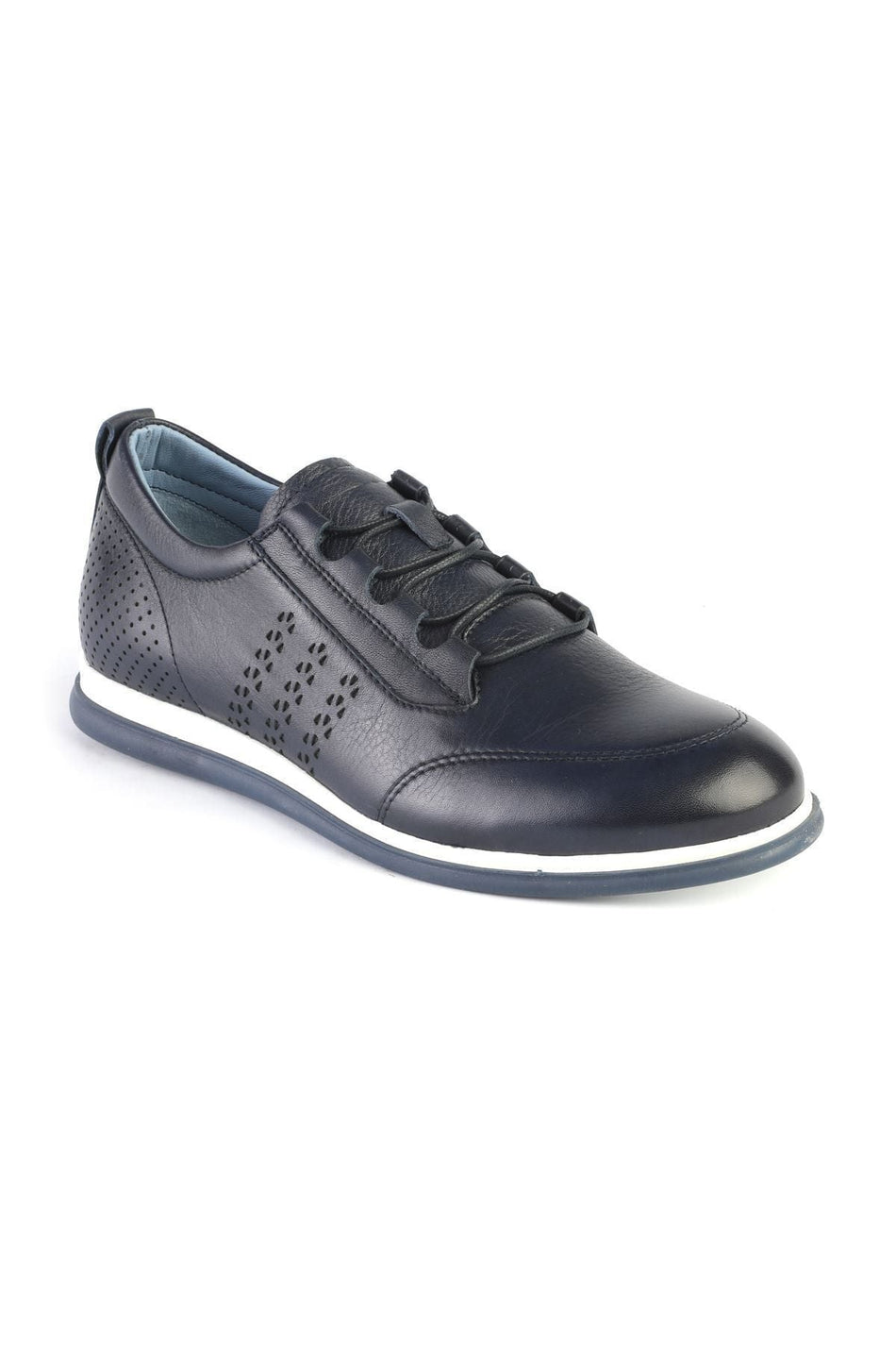 Men's Navy Blue Leather Casual Shoes 3274 - MALLTURK