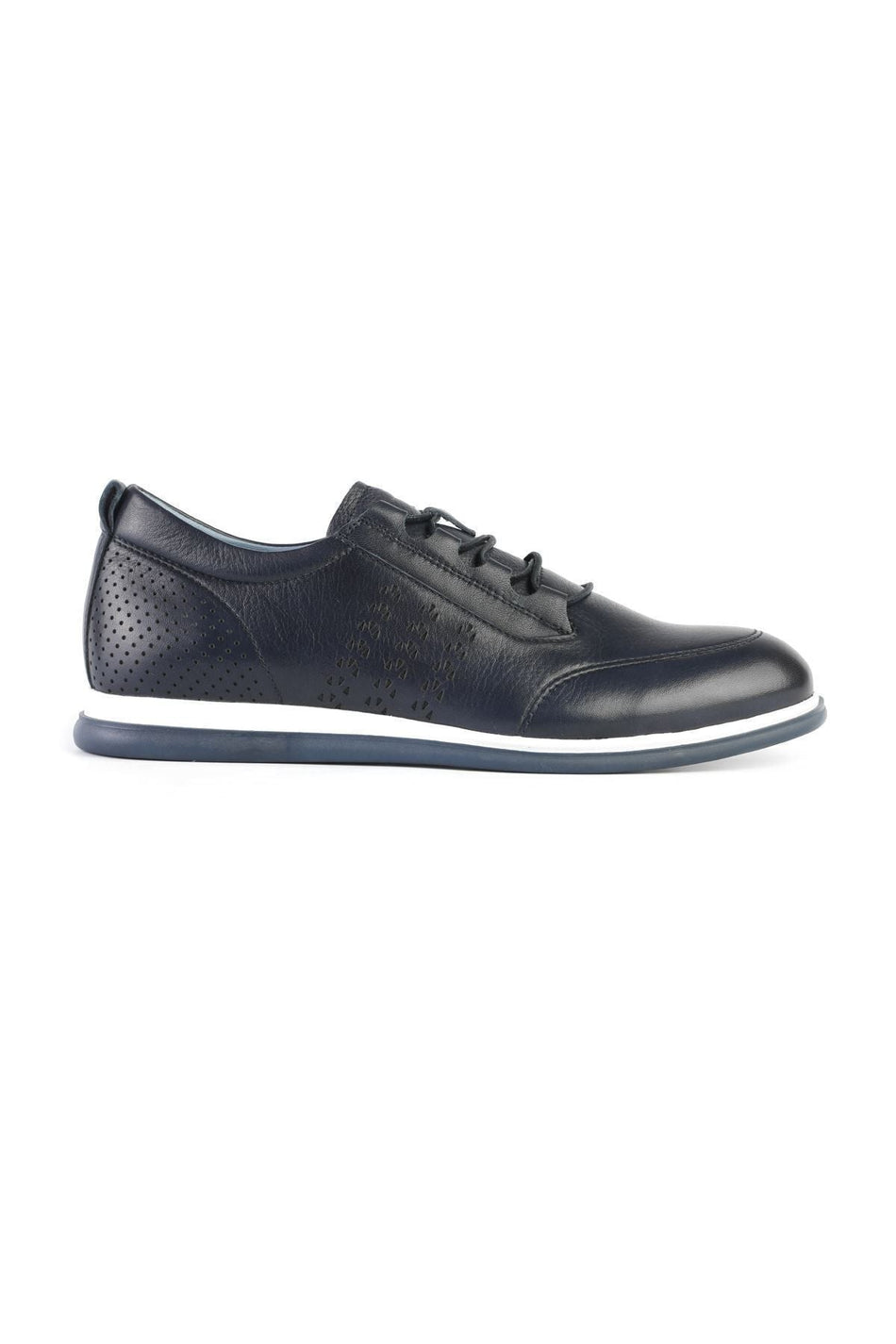 Men's Navy Blue Leather Casual Shoes 3274 - MALLTURK