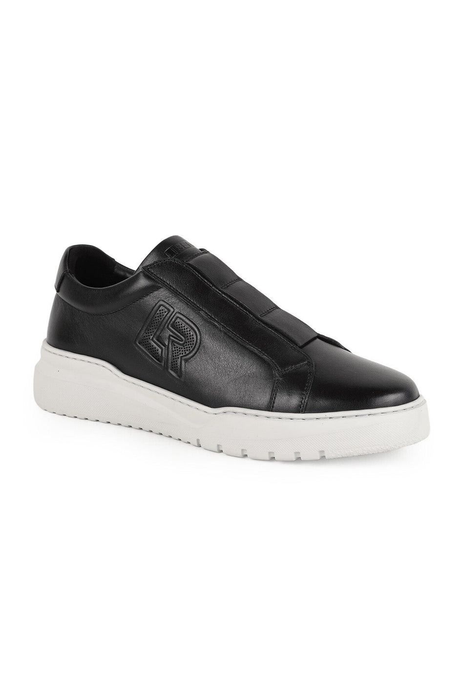 Men's Sneaker Black 100% Genuine Leather Laceless Slip-On Practical Wear Lightweight White Eva Sole Shoes L - MALLTURK