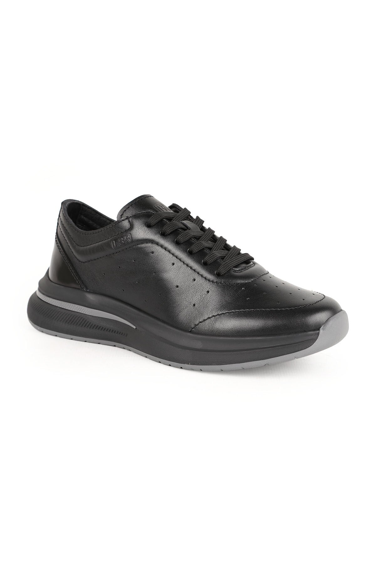 Men's Sneaker Black Genuine Leather Perforated Breathable Lace-Up Lightweight Thick Gray Eva Sole Shoes H - MALLTURK