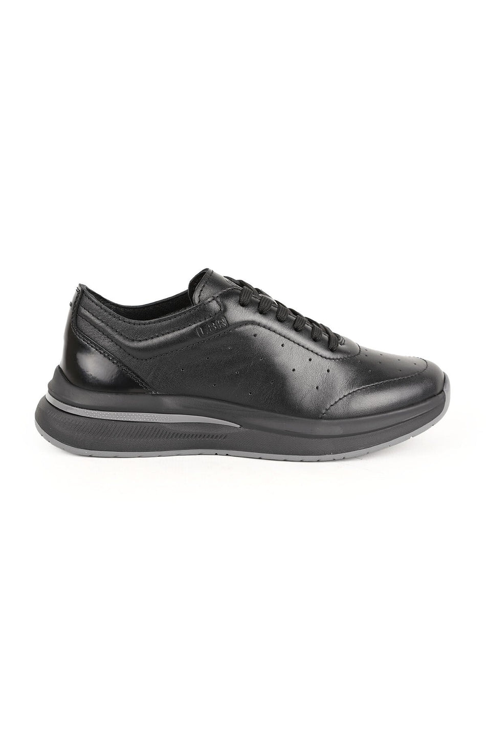 Men's Sneaker Black Genuine Leather Perforated Breathable Lace-Up Lightweight Thick Gray Eva Sole Shoes H - MALLTURK