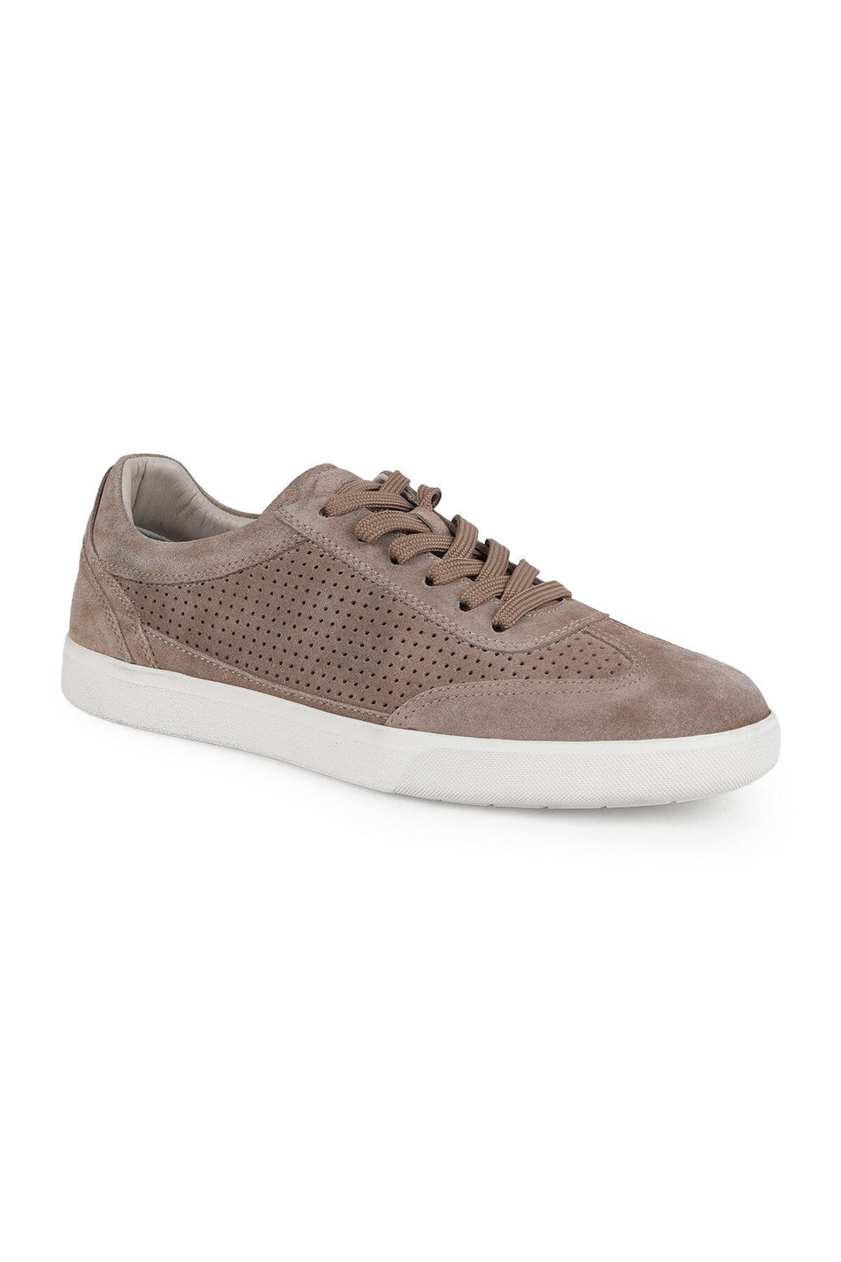 Men's Sneaker Mink 100% Genuine Suede Leather Perforated Breathable Lace-Up White Rubber Sole Shoes - MALLTURK