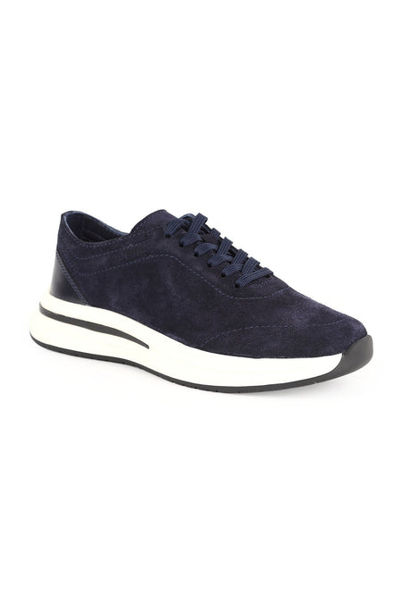 Men's Sneaker Navy Blue Genuine Suede Leather Lace-Up Lightweight Thick White Eva Sole Casual Sports Shoes lb - MALLTURK