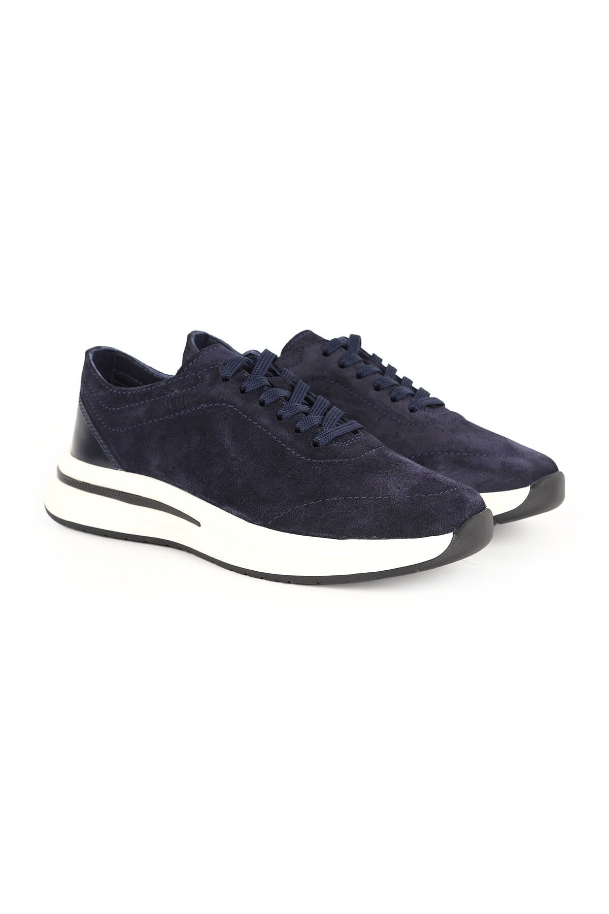 Men's Sneaker Navy Blue Genuine Suede Leather Lace-Up Lightweight Thick White Eva Sole Casual Sports Shoes lb - MALLTURK
