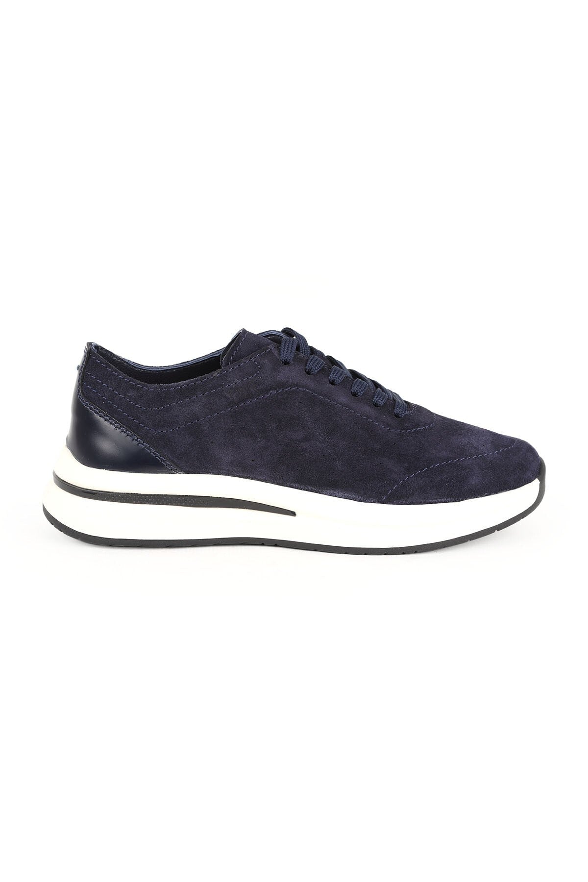 Men's Sneaker Navy Blue Genuine Suede Leather Lace-Up Lightweight Thick White Eva Sole Casual Sports Shoes lb - MALLTURK