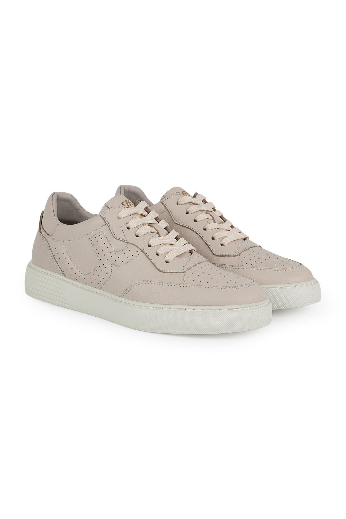 Men's Sneaker Shoes Genuine Leather Antique Lace-Up Perforated White Sole Lightweight Eva Flat Sole L5953 - MALLTURK