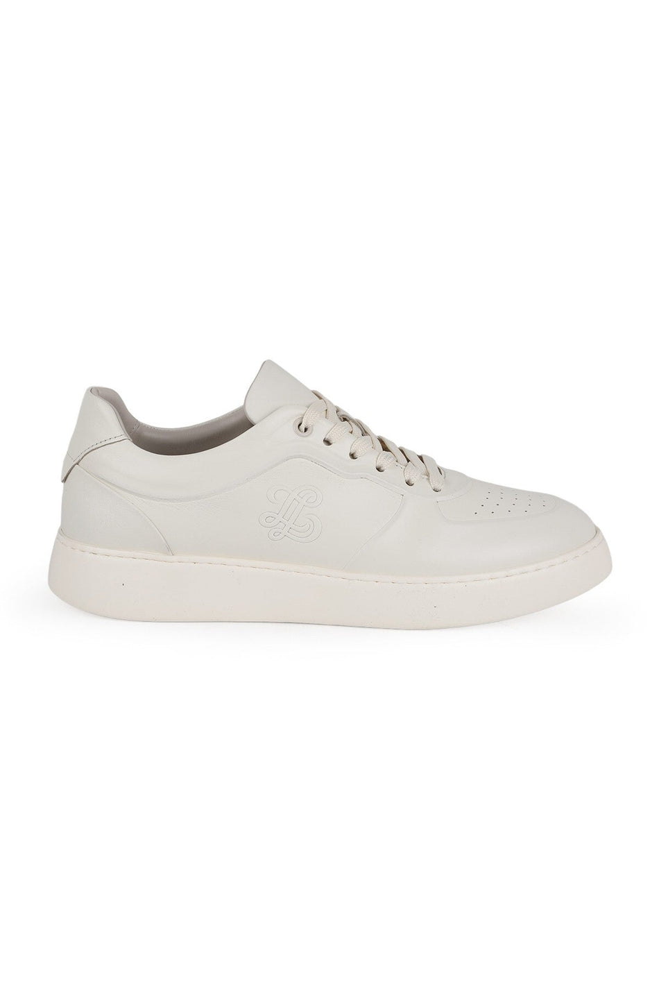 Men's Sneaker Shoes Genuine Leather Antique Logo Perforated Lace-Up White Sole Lightweight Eva L5962 - MALLTURK