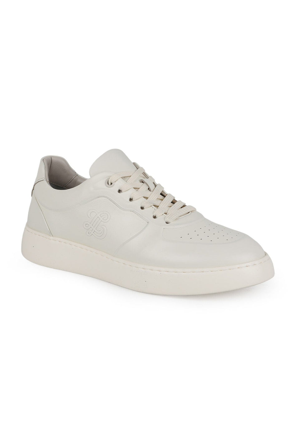 Men's Sneaker Shoes Genuine Leather Antique Logo Perforated Lace-Up White Sole Lightweight Eva L5962 - MALLTURK