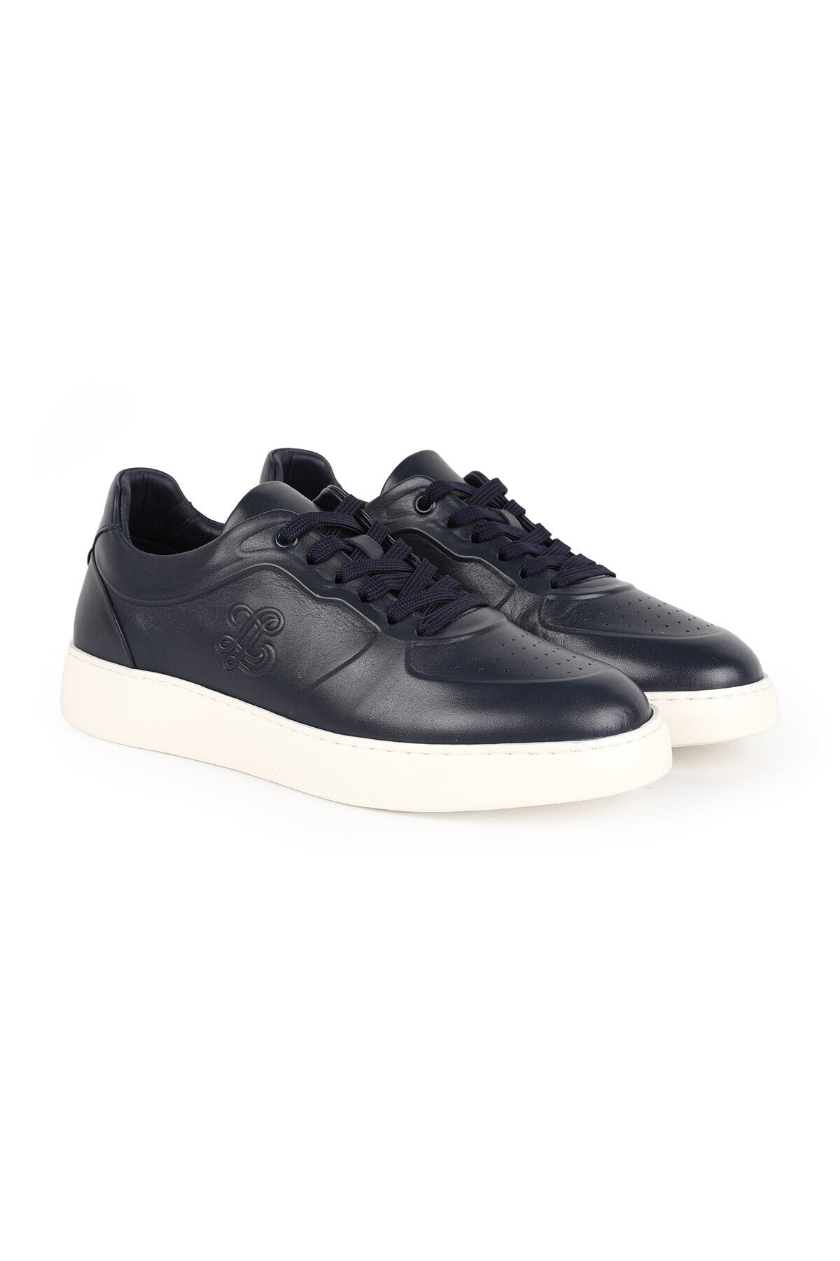 Men's Sneaker Shoes Genuine Leather Antique Logo Perforated Lace-Up White Sole Lightweight Eva L5962 - MALLTURK
