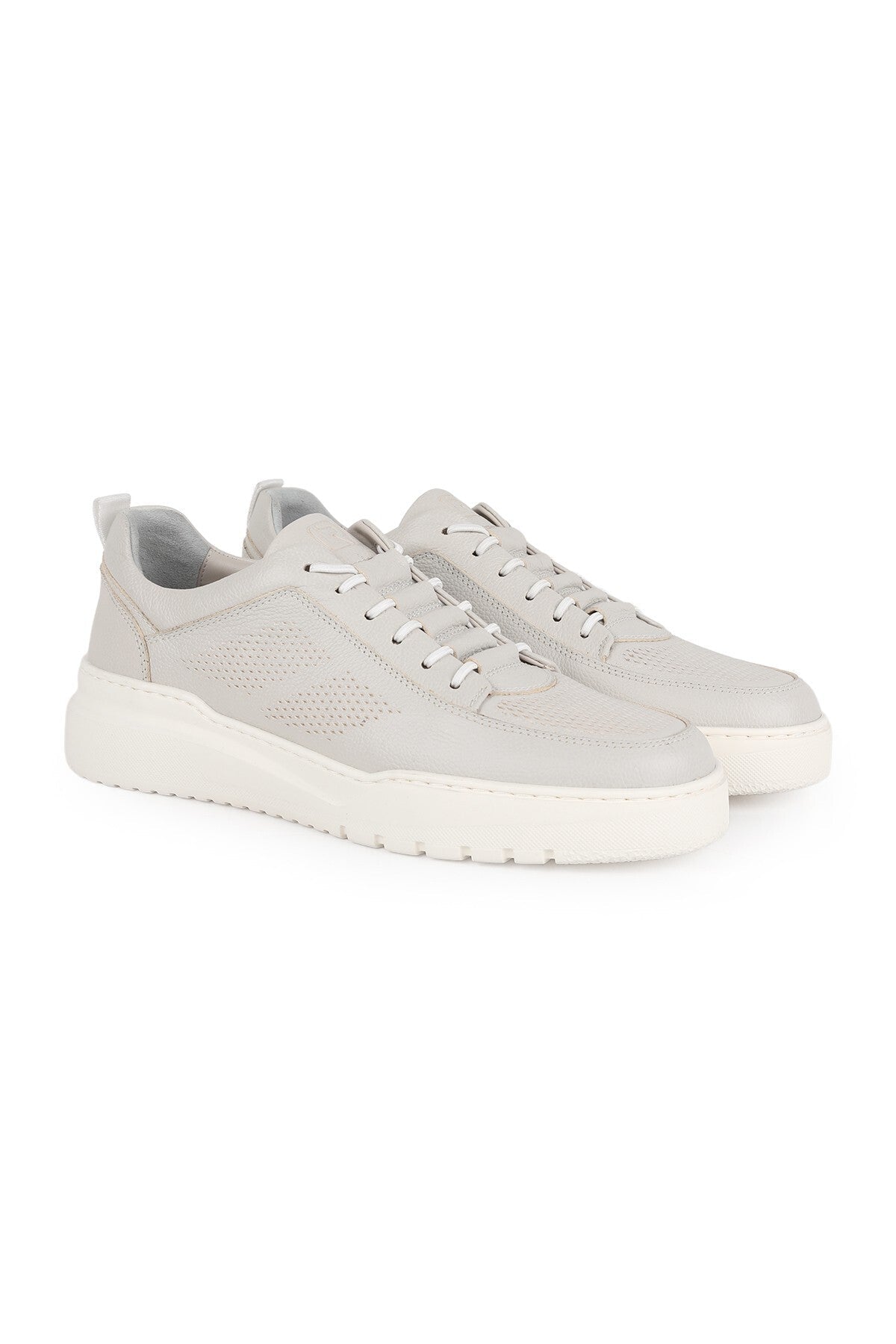 Men's Sneaker Shoes Genuine Leather Antique Perforated Lace-Up White Thick Sole Lightweight Eva Summer L5862 - MALLTURK