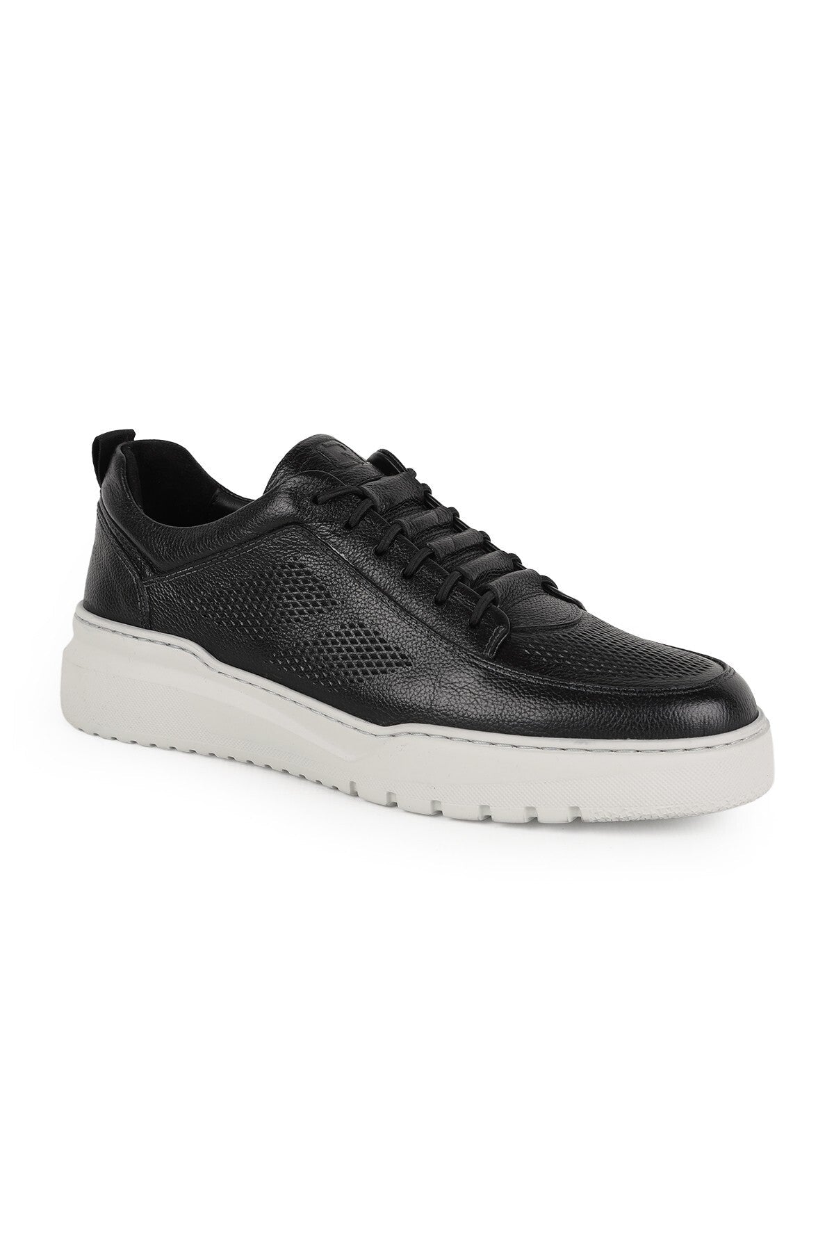Men's Sneaker Shoes Genuine Leather Antique Perforated Lace-Up White Thick Sole Lightweight Eva Summer L5862 - MALLTURK