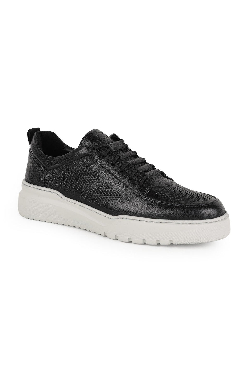 Men's Sneaker Shoes Genuine Leather Antique Perforated Lace-Up White Thick Sole Lightweight Eva Summer L5862 - MALLTURK