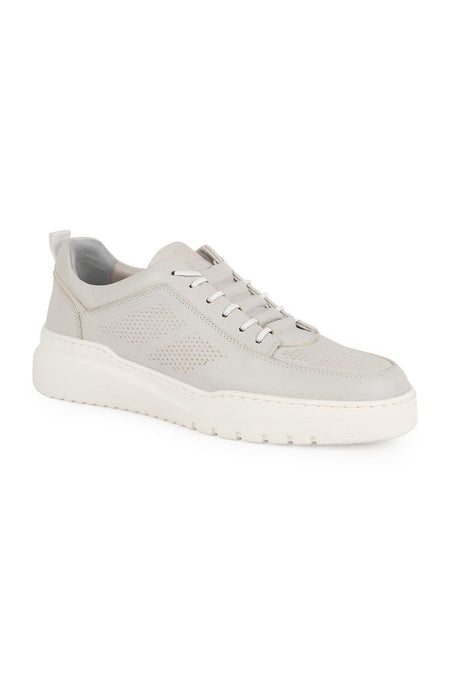 Men's Sneaker Shoes Genuine Leather Antique Perforated Lace-Up White Thick Sole Lightweight Eva Summer L5862 - MALLTURK