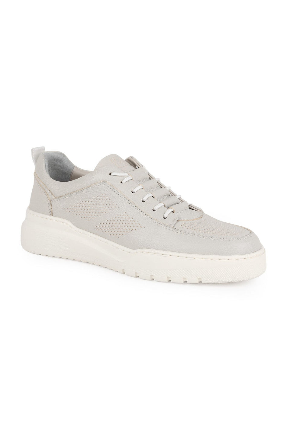 Men's Sneaker Shoes Genuine Leather Antique Perforated Lace-Up White Thick Sole Lightweight Eva Summer L5862 - MALLTURK