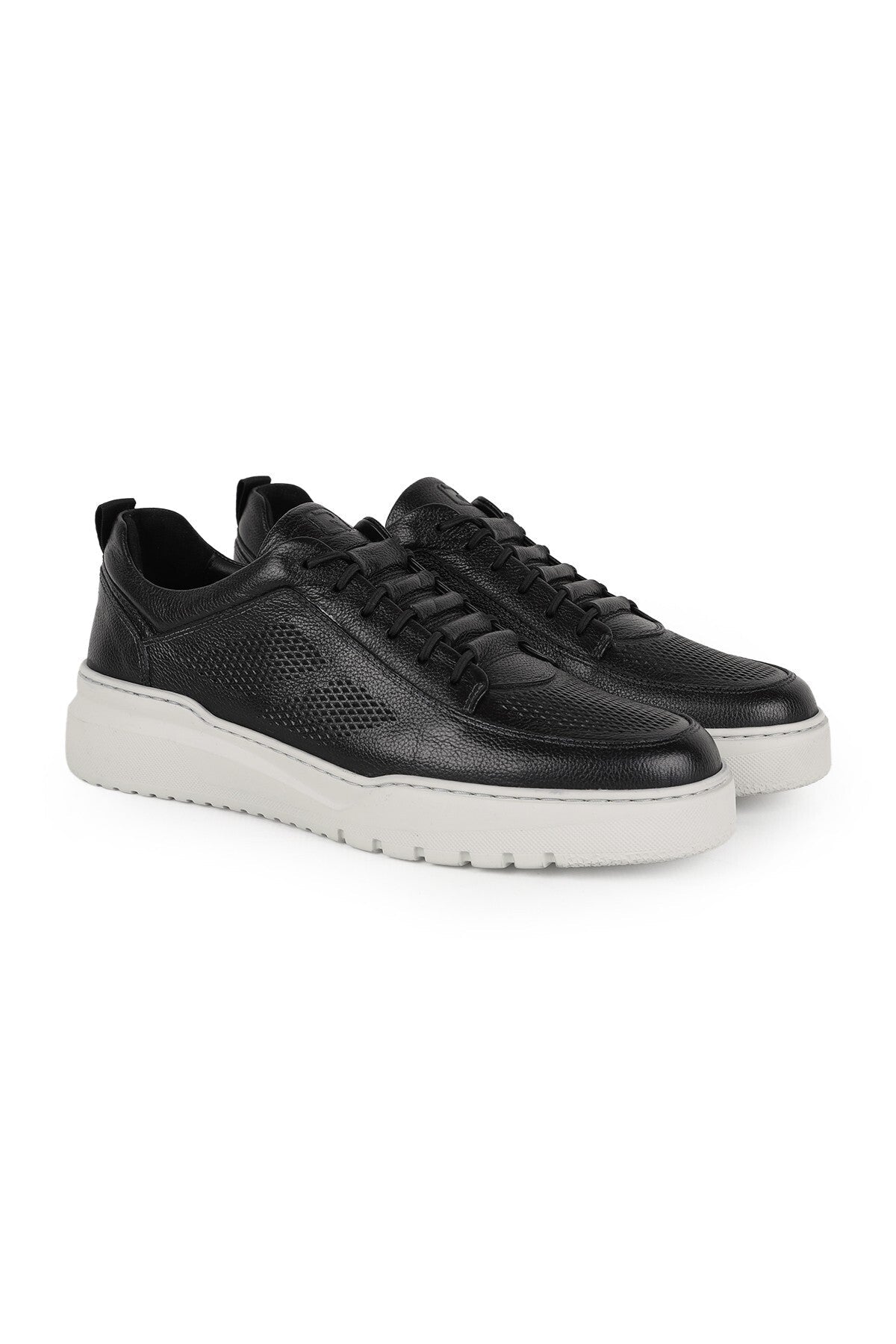 Men's Sneaker Shoes Genuine Leather Antique Perforated Lace-Up White Thick Sole Lightweight Eva Summer L5862 - MALLTURK