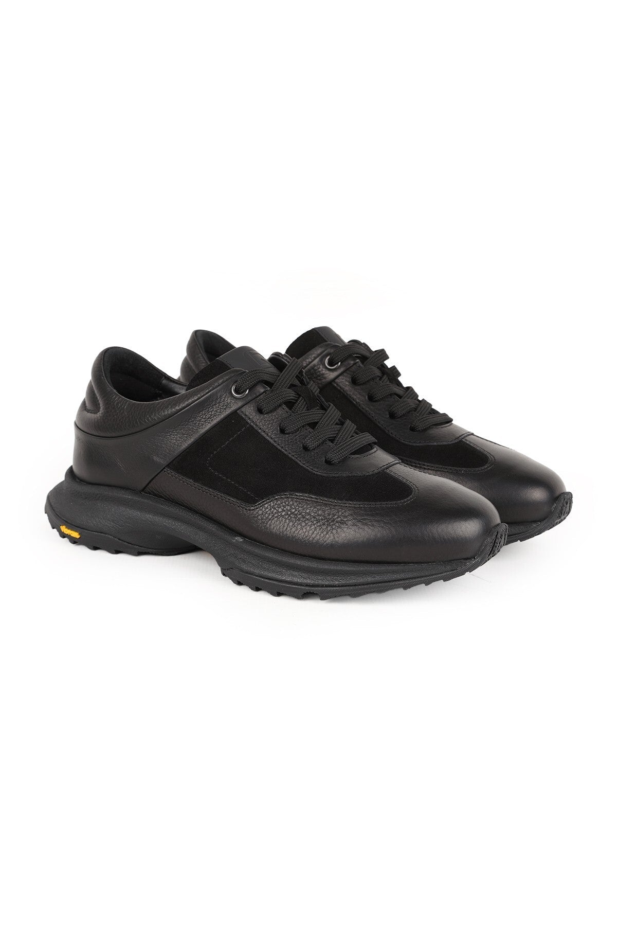 Men's Sneaker Shoes Genuine Leather Nubuck Garnished Black Lace-Up Lightweight Thick Sole L5687 - MALLTURK