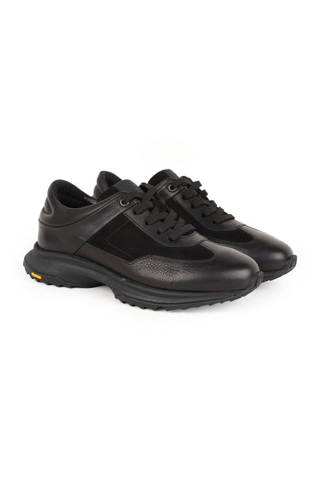 Men's Sneaker Shoes Genuine Leather Nubuck Garnished Black Lace-Up Lightweight Thick Sole L5687 - MALLTURK