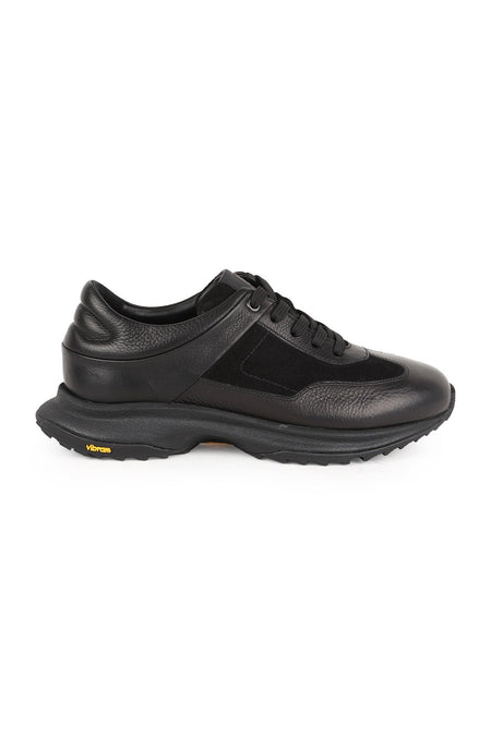 Men's Sneaker Shoes Genuine Leather Nubuck Garnished Black Lace-Up Lightweight Thick Sole L5687 - MALLTURK