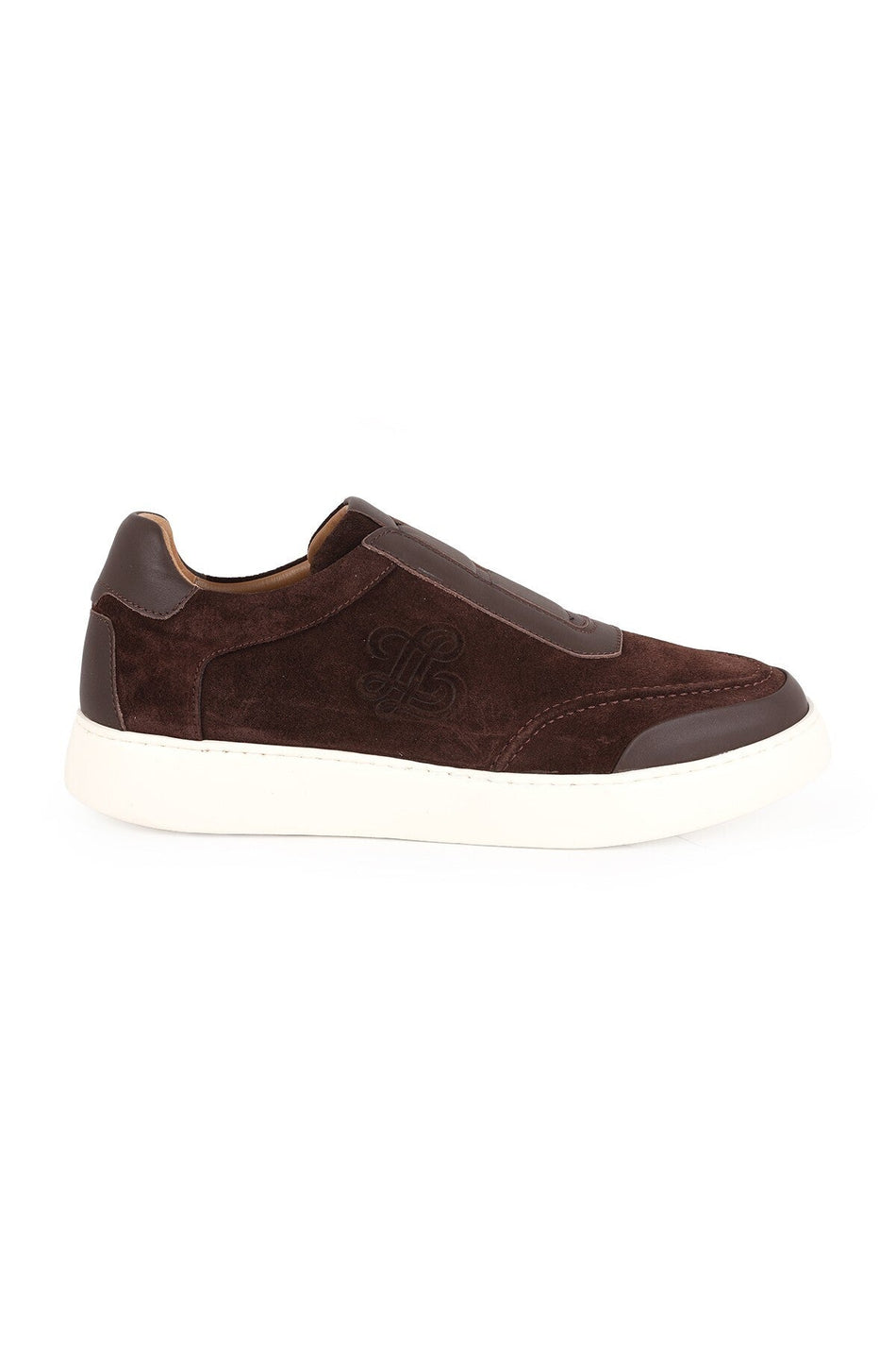 Men's Sneaker Shoes Genuine Suede Leather Slip-On Laceless Monogram Logo Lightweight Thick Eva Sole L596 - MALLTURK