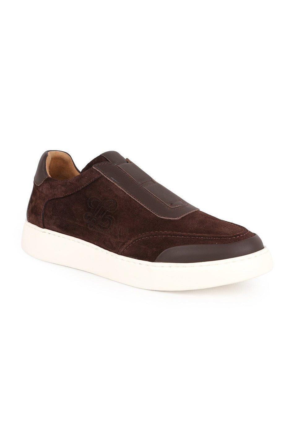 Men's Sneaker Shoes Genuine Suede Leather Slip-On Laceless Monogram Logo Lightweight Thick Eva Sole L596 - MALLTURK
