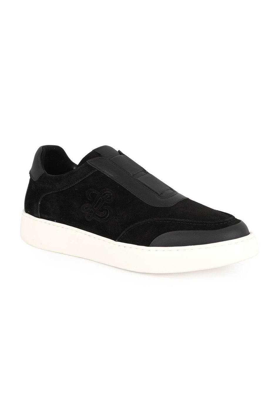 Men's Sneaker Shoes Genuine Suede Leather Slip-On Laceless Monogram Logo Lightweight Thick Eva Sole L596 - MALLTURK